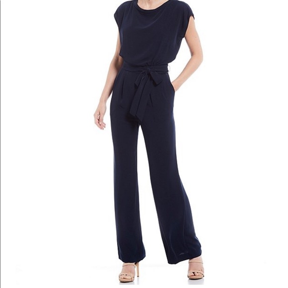 Eliza J Pants - Eliza J | Cap Sleeve Tie Waist Crepe Jumpsuit | 6